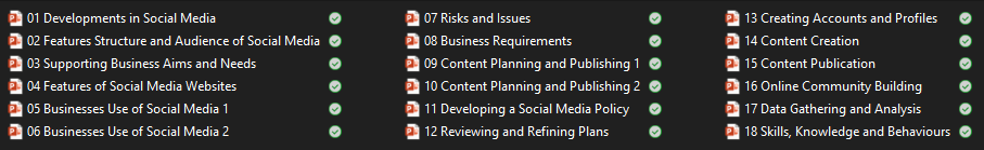 A summary of the contents of the Unit 3 Social Media in Business presentations.