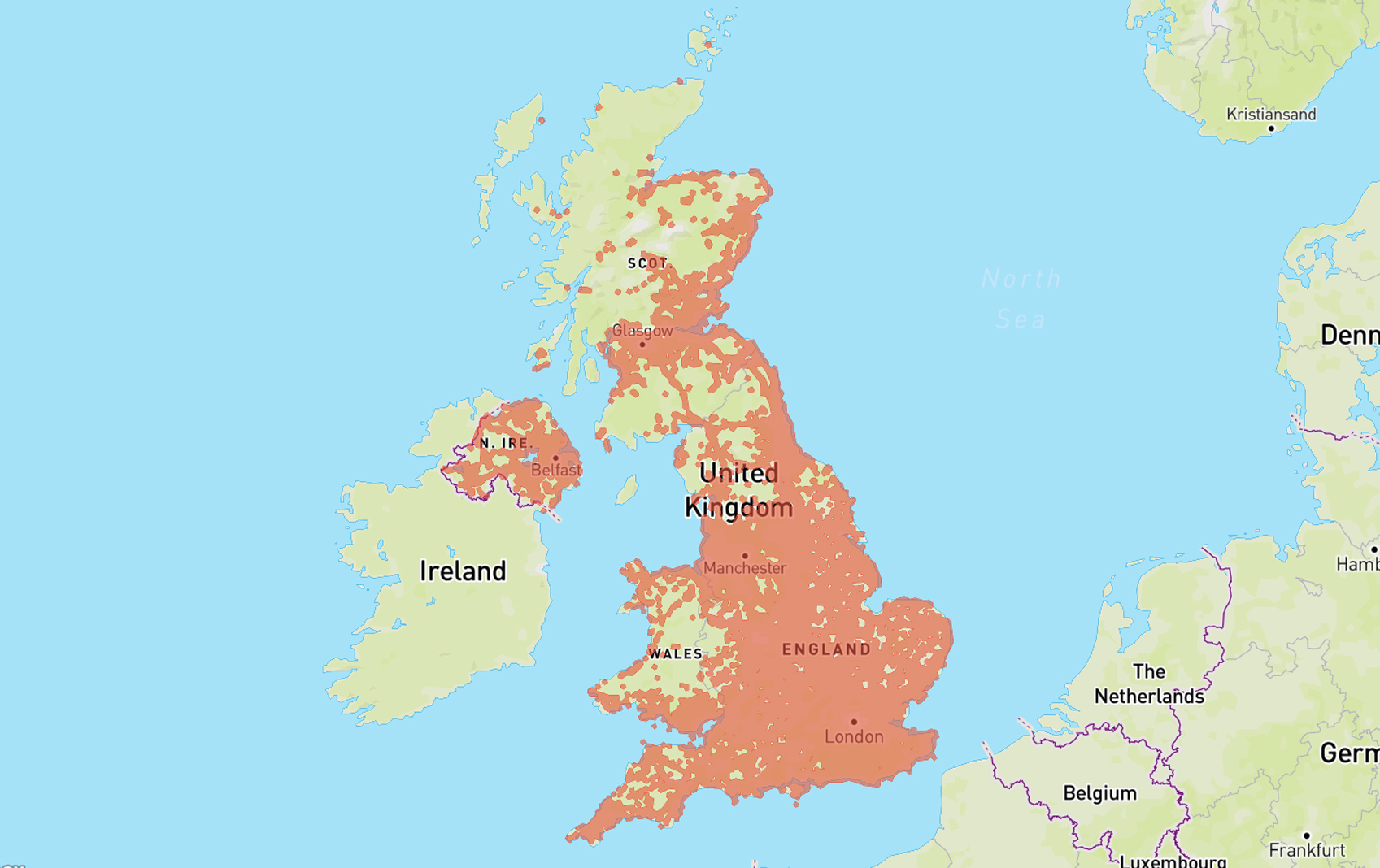 4G coverage map of the United Kingdom
