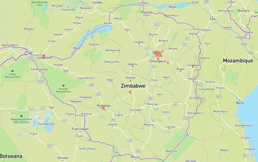 4G coverage map of Zimbabwe